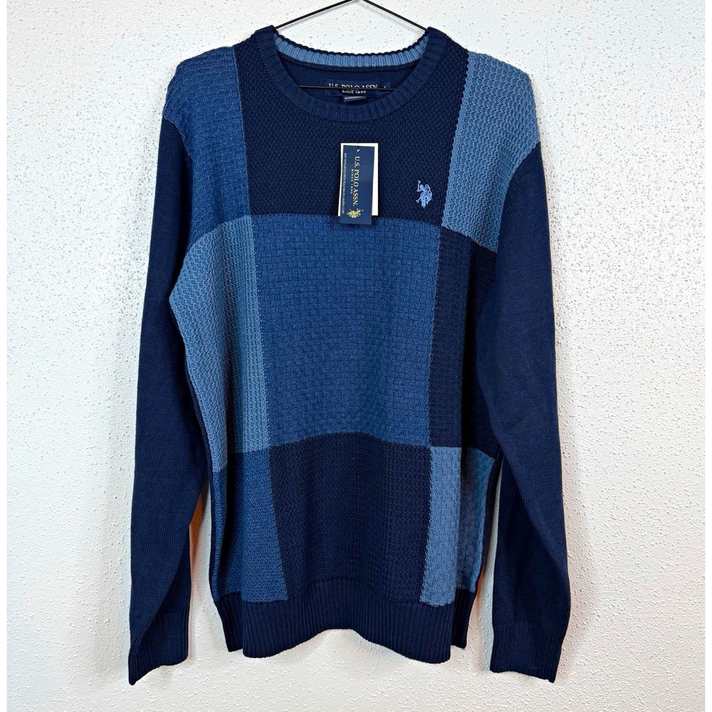 U.S. Polo Assn. Colorblock Crewneck Knit Logo Pullover Sweater Mens Sz L NWT